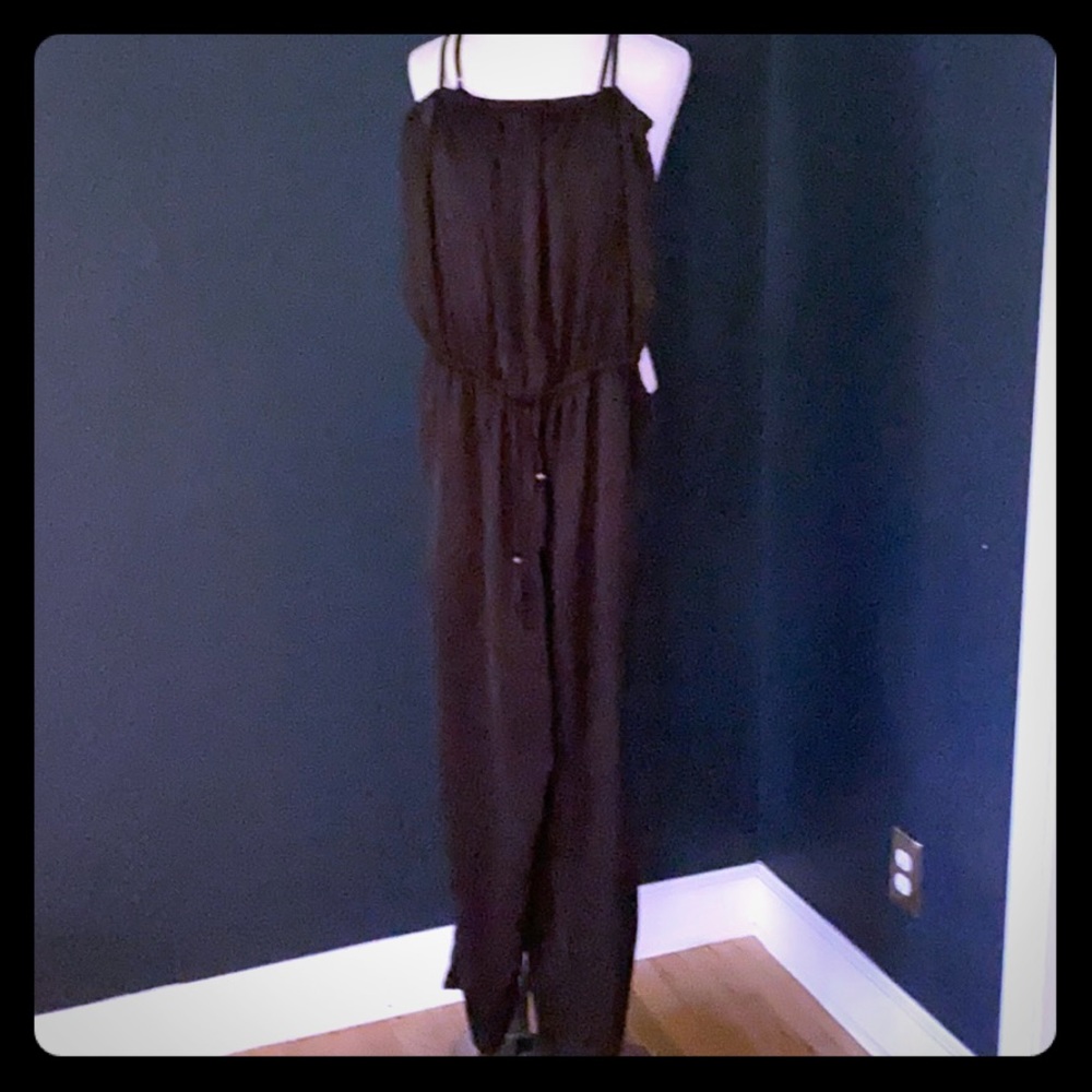 J crew Silky jumpsuit blouson style elastic leg xs black 2 lingerie strap